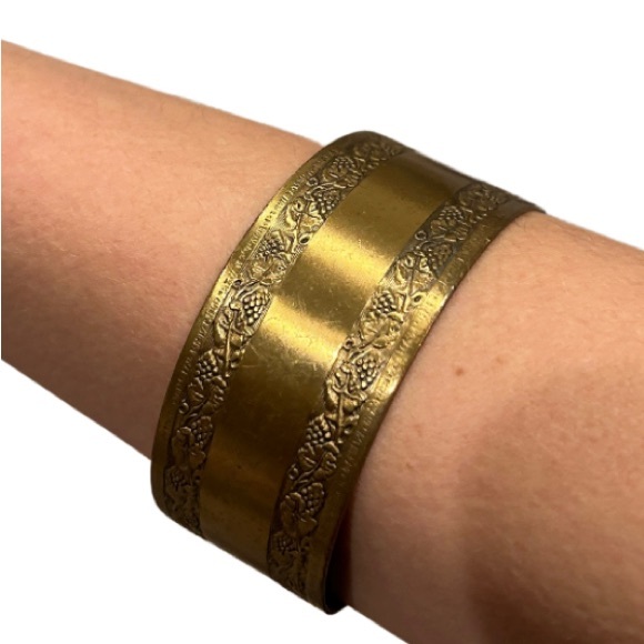 Jewelry - Vintage Copper Cuff Bracelet | Grape Stamp Detail | O/S